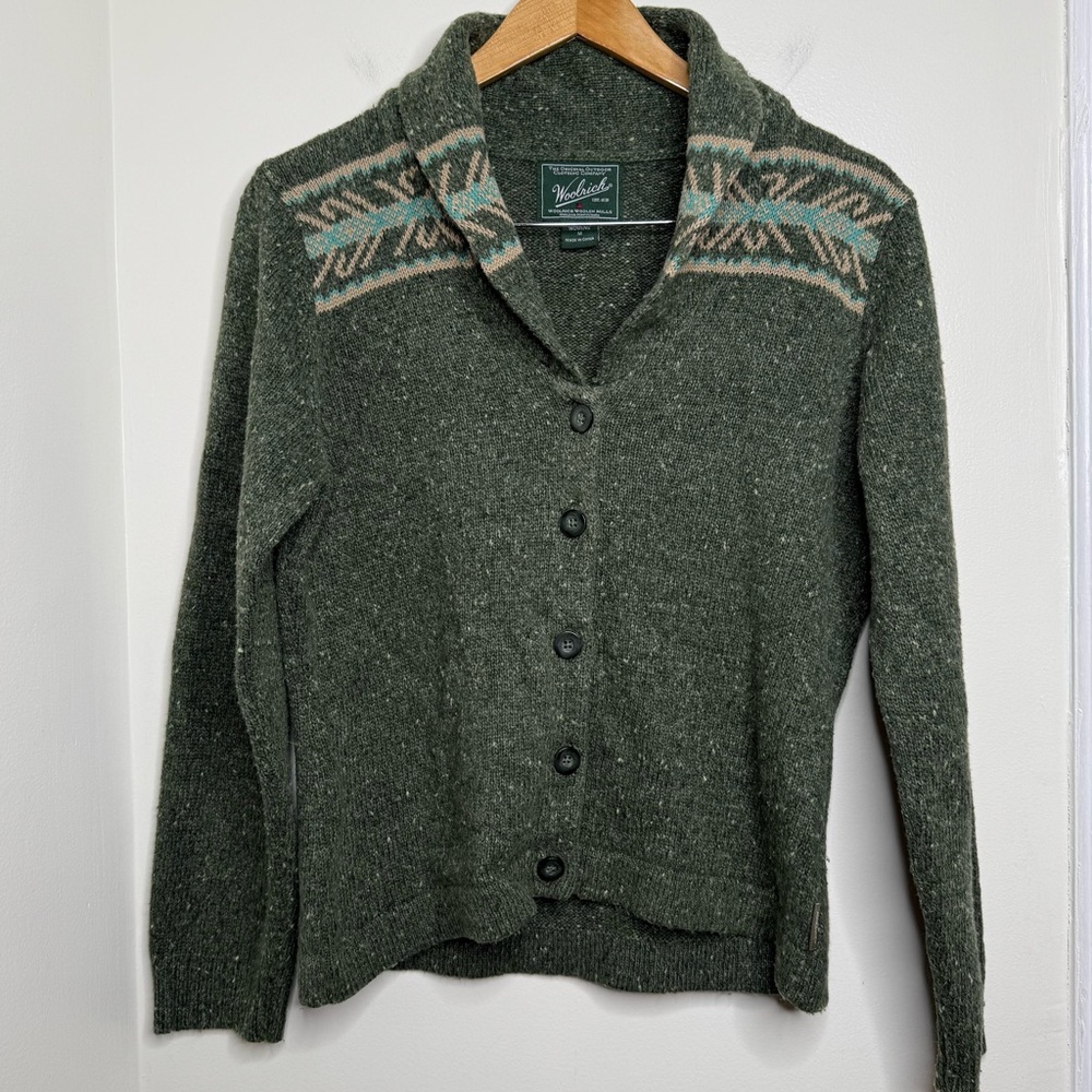 Woolrich Wool Blend Cardigan Sweater Women’s Size Medium Spruce Heather Green